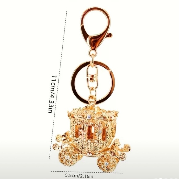 Gold Plated Princess Carriage with Sparkling CZ Bag Charm - Picture 5 of 5
